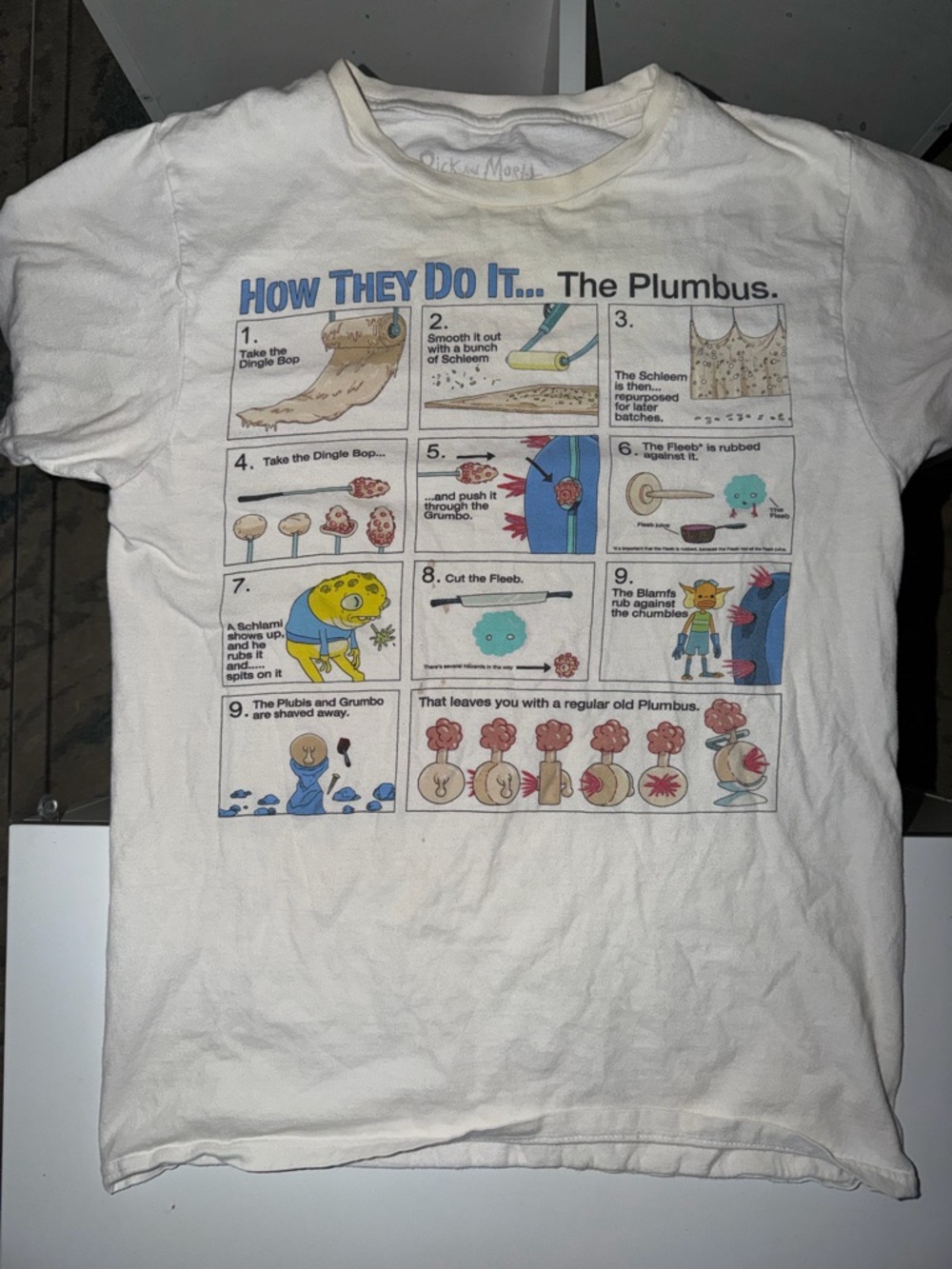 Kids White Graphic Tee with Plumbus Cartoon